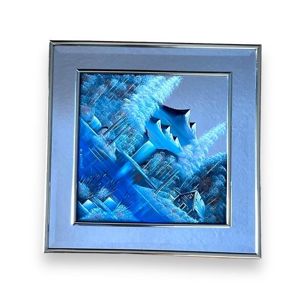 Rare "Winter Scene Lake Cabin" Original Painted on Mirror-Clemons-Pastels - Picture 3 of 16